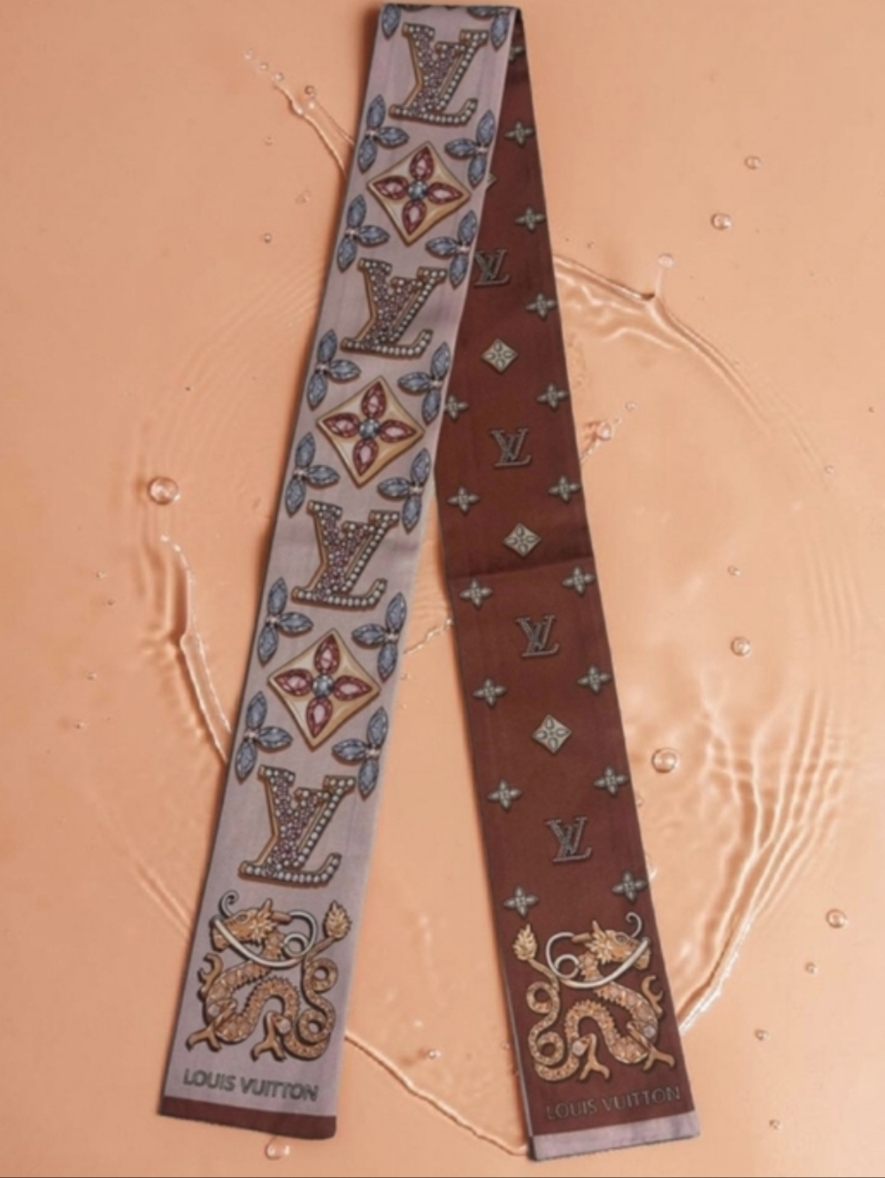 Dual-Tone Brown & Beige Signature Silk Twilly